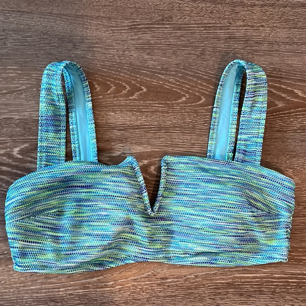 aerie v neck bandeau bikini top green & blue threads